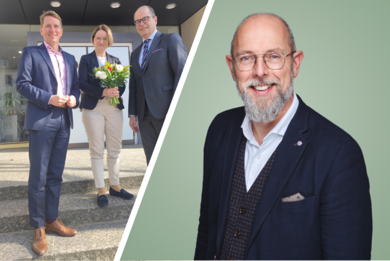 Links: IHK-Präsident Uwe Goebel und IHK Hauptgeschäftsführer Marco Graf gratulierten Juliane Hünefeld-Linkermann zur Berufung zur neuen stellvertretenden Hauptgeschäftsführerin der IHK. Rechts: Frank Hesse bekleidet das Amt des stellvertretenden Hauptgeschäftsführers für weitere drei Jahre.