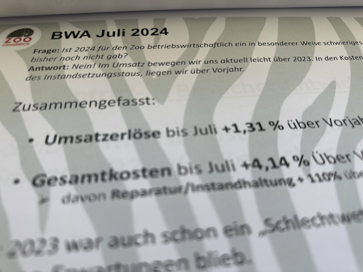 Der Umsatz steigt, aber dringend notwendige Instandssetzungsarbeiten belasten den Zoo / Foto: Pohlmann