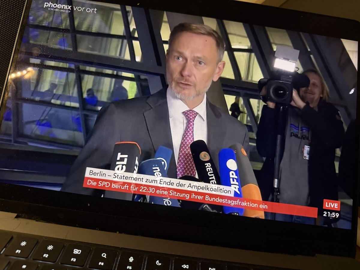 Statement von Christian Lindner am 6. November 2024 / Screenshot Phoenix