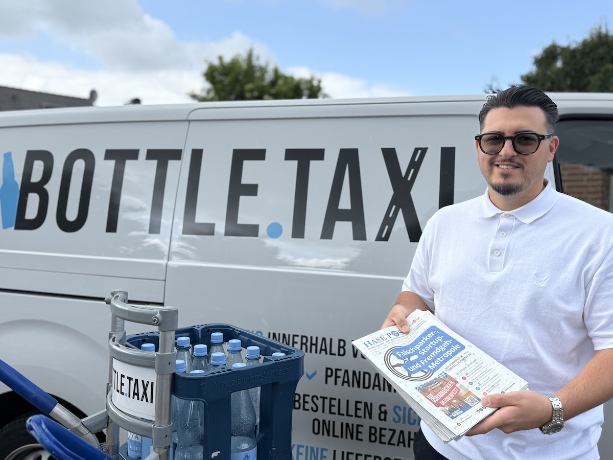 Giuseppe Vitale vom Bottle Taxi bringt auch die HASEPOST frei Haus