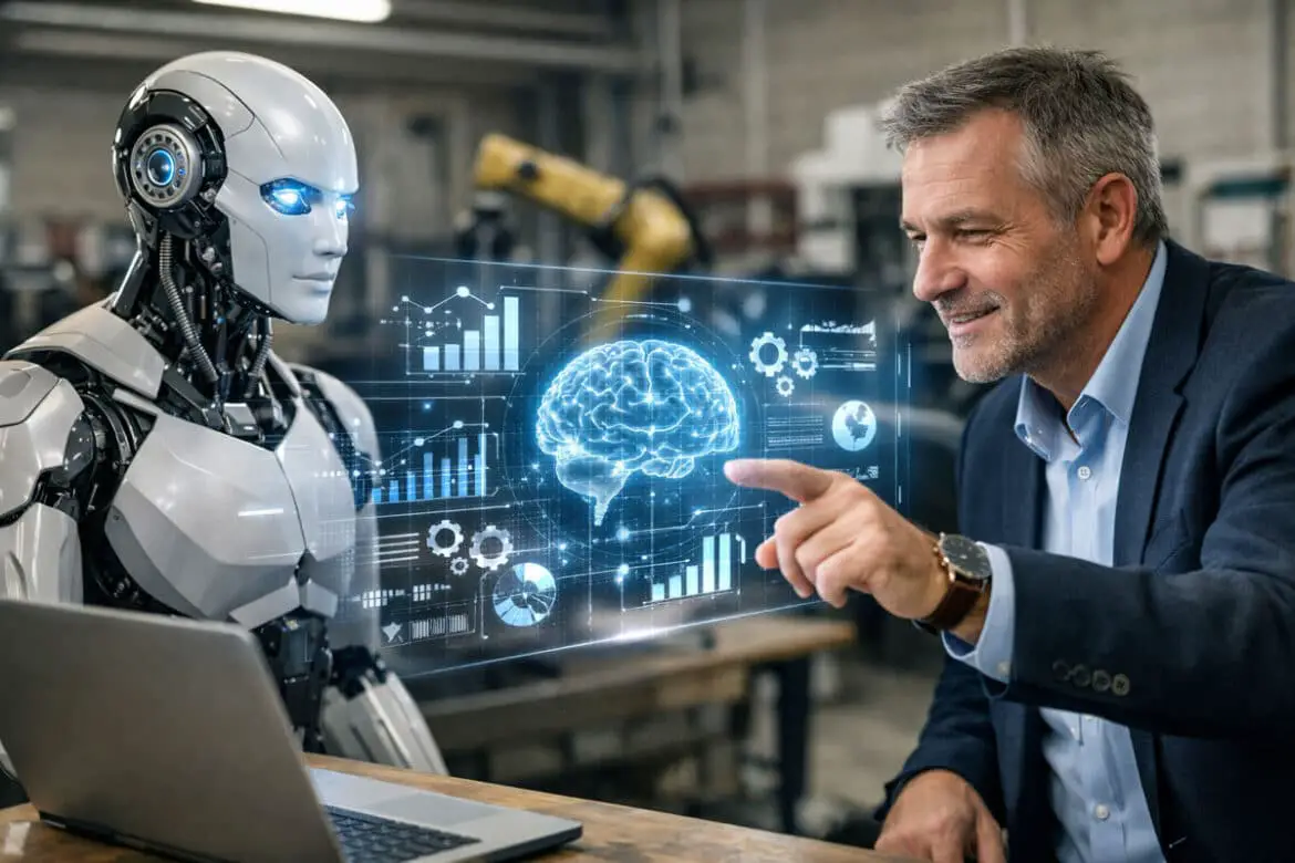 KI Roboter im Dialog mit Unternehmer