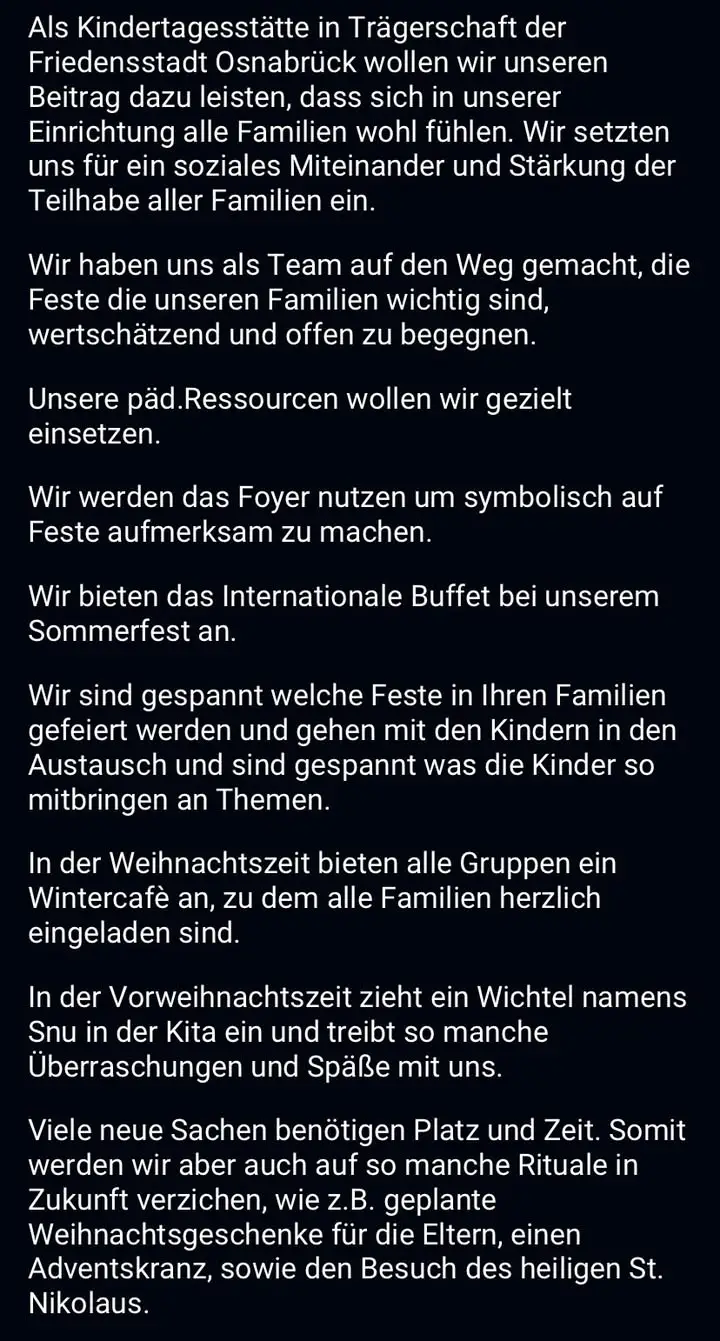 Mitteilung der Kita-Leitung in Osnabrück Atter an die Eltern, kurz vor dem 1. Advent 2024