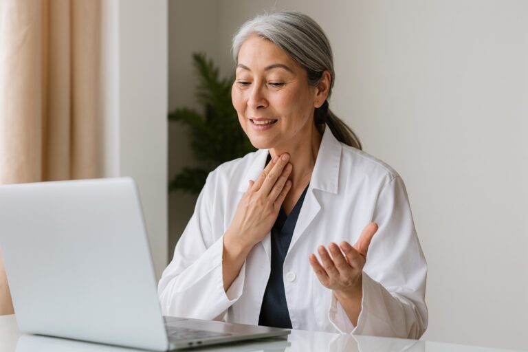 Patientin prüft Symptome