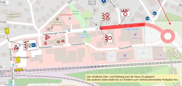 Abschnittsweise Sperrung des nördlichen Geh- und Radweges