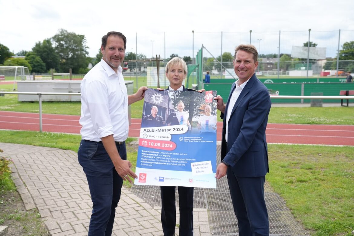 (von links) OSC-Geschäftsführer Sascha Bartsch, Polizeivizepräsidentin Andrea Menke und IHK-Hauptgeschäftsführer Marco Graf freuen sich auf die erste Ausbildungsmesse im OSC. / Foto: Polizei Osnabrück