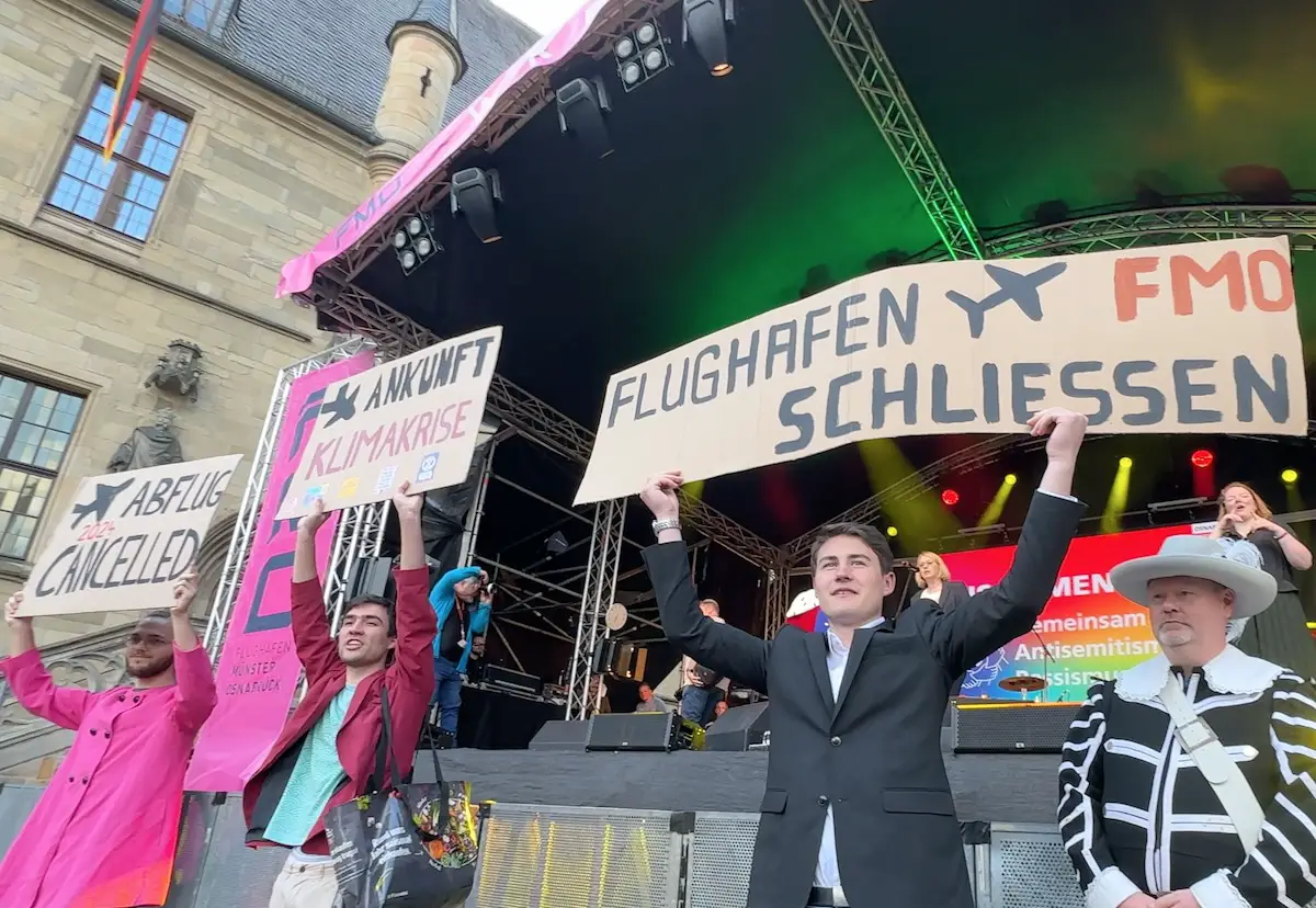 Protest gegen den FMO bei Eröffnung der Maiwoche 2024