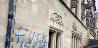 Graffiti am Rathaus Osnabrück. / Foto: Heiko Pohlmann