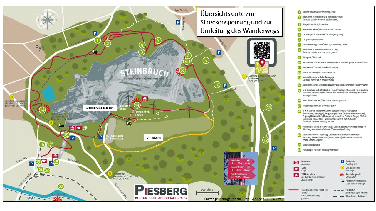 Rundwanderweg am Piesberg wegen Steinschlag gesperrt.