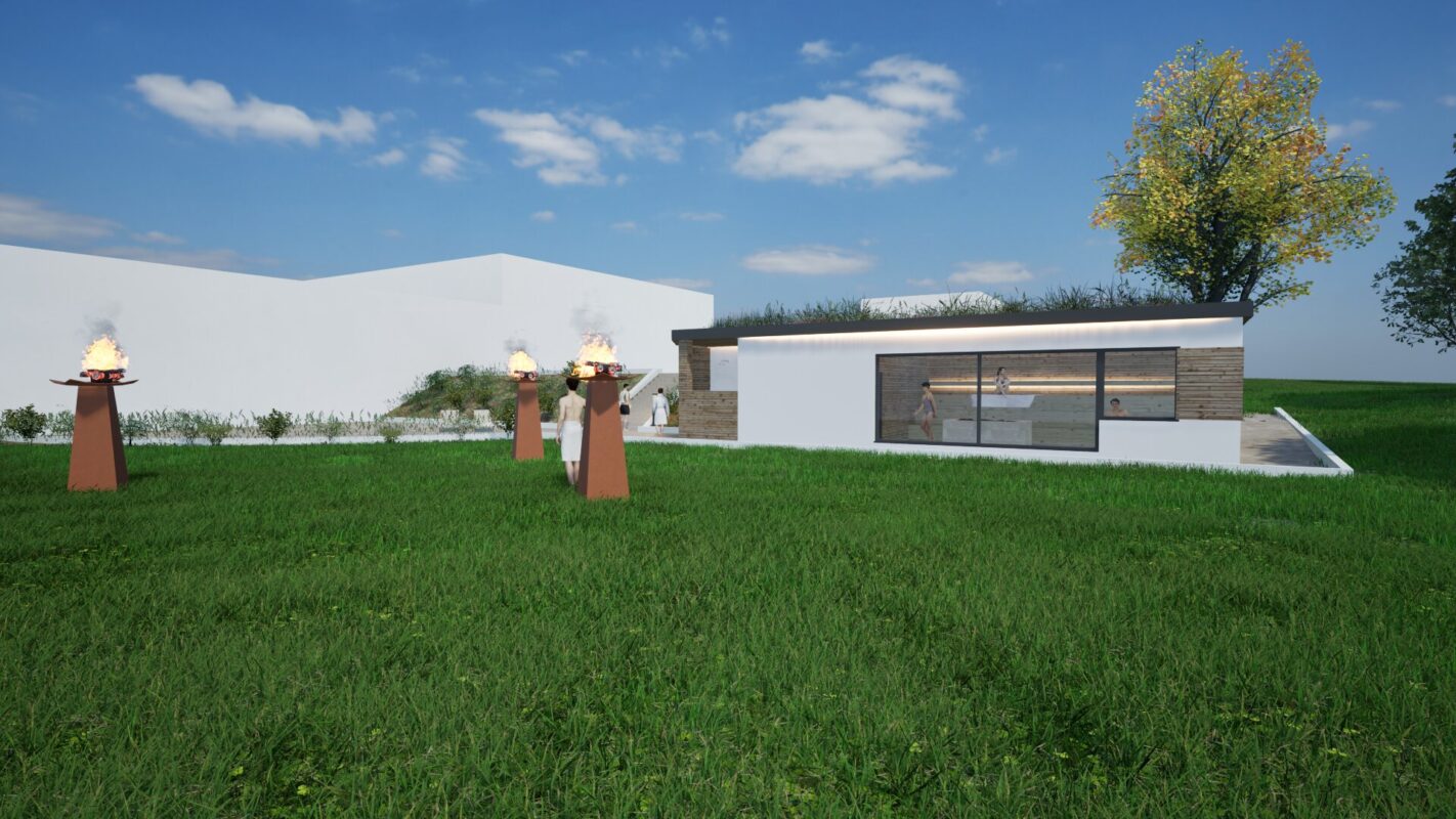 Im Schinkelbad entsteht in den kommenden Monaten eine neue Textilsauna im Außenbereich. / Visualisierung: Planteam Rohr