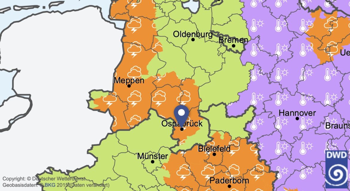 Amtliche Warnung vor starkem Gewitter in Osnabrück