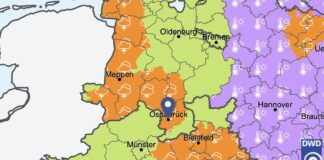 Amtliche Warnung vor starkem Gewitter in Osnabrück