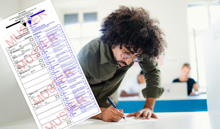 Mann gibt seine Stimme im Wahllokal ab / unsplash+ Getty Images